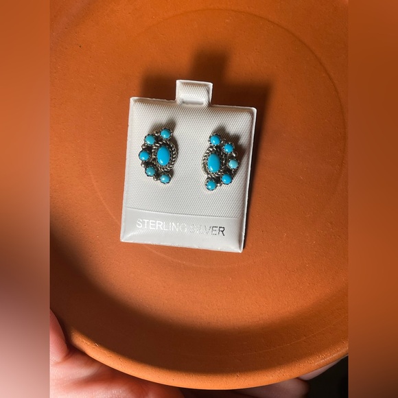 New Vintage Genuine Sleeping Beauty Turquoise Artisan Sterling Silver Earrings - Picture 3 of 11